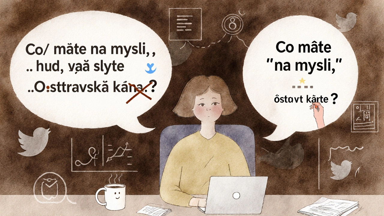 Vodové kresby tweetů s lidskou úpravou, symbolizující spolupráci člověka a AI.