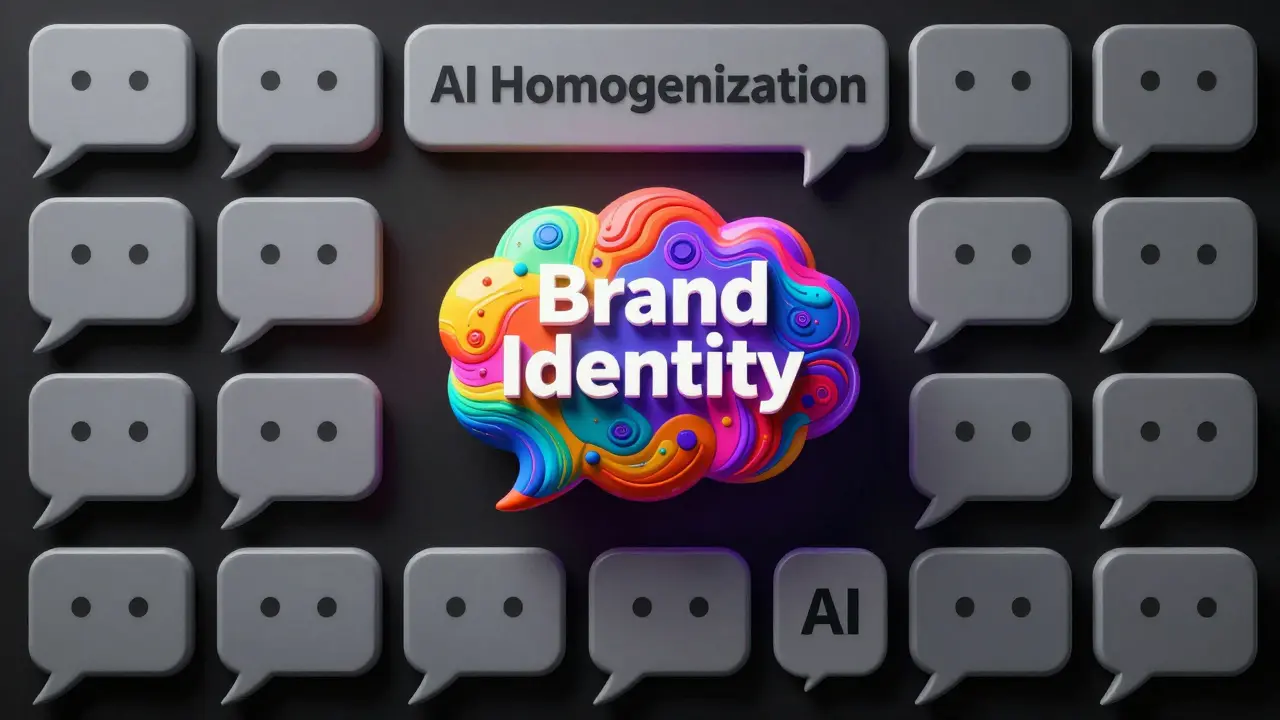 Kontrast mezi jednotnými šablonami AI a unikátním lidským přístupem k značce.