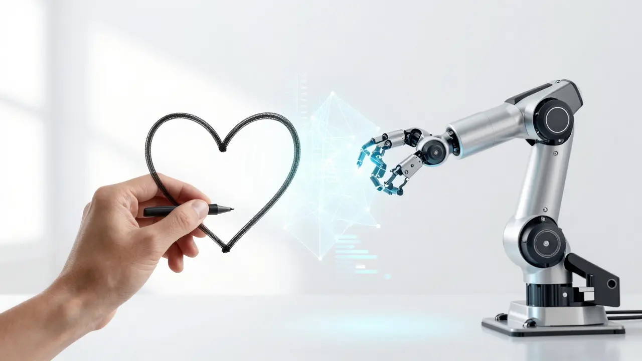 Symbolické spojení lidské emocí a precizních dat z analýzy AI.