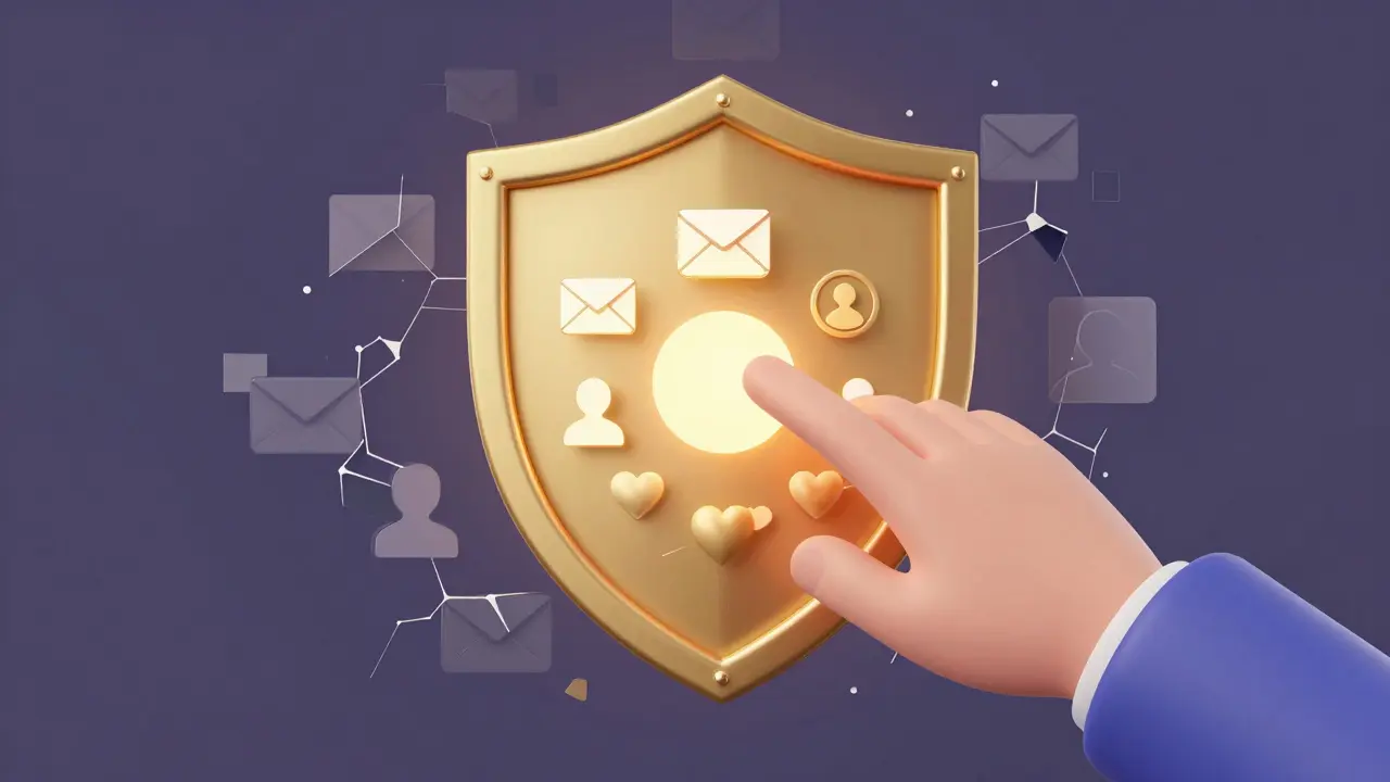 Zlatý štít chránící osobní data symbolizující soukromí a důvěru v digitálním světě.