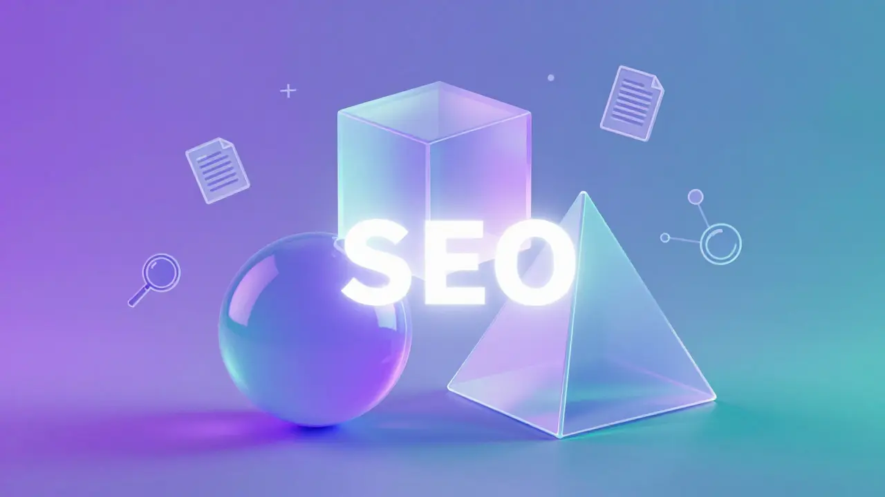 Abstraktní 3D tvary symbolizující propojení marketingových kanálů