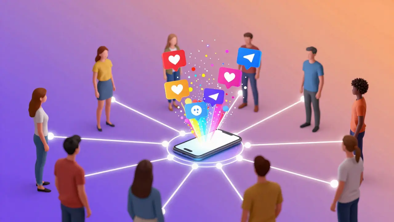 Abstraktní ilustrace sociální komunity a propojení uživatelů